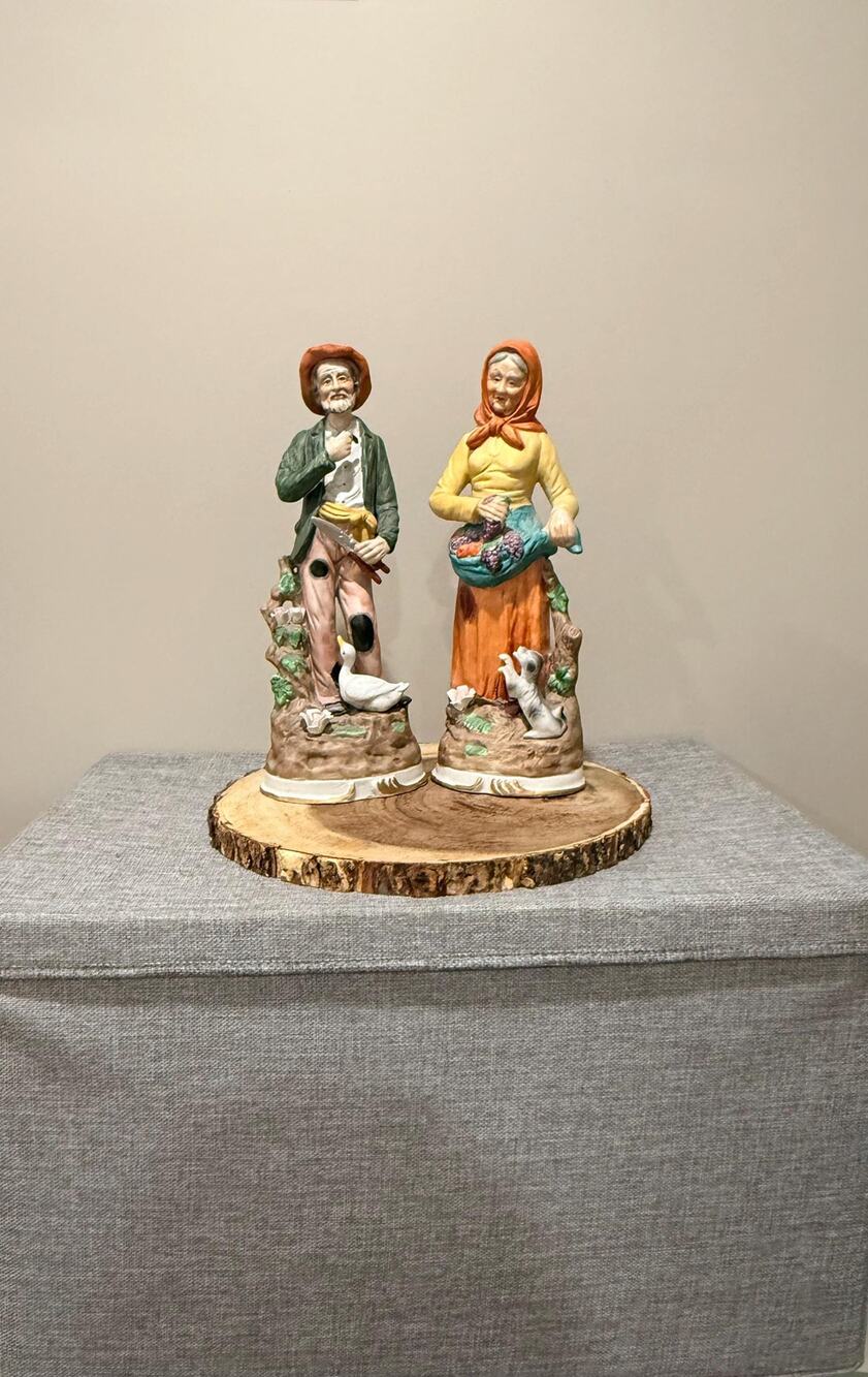 Vintage Style Farmer  Figurines, 14" Hand-Painted Porcelain Country Farmhouse